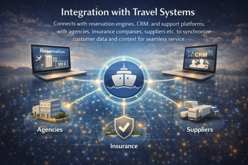 AI integration with travel reservation systems, CRM platforms, agencies, insurers, and suppliers
