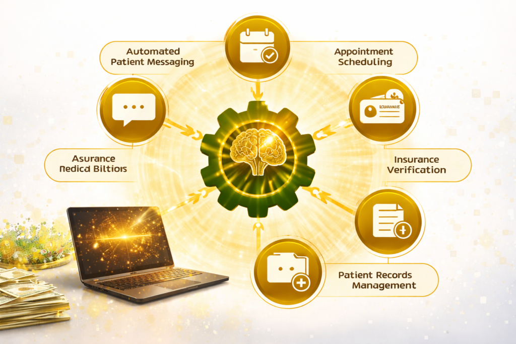 Autonomous AI front office automation executing scheduling, insurance verification, patient communication, billing, and administrative workflows for medical practices.